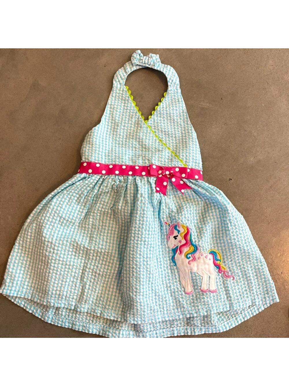 Emily rose unicorn blue plaid halter dress toddler girls 2T